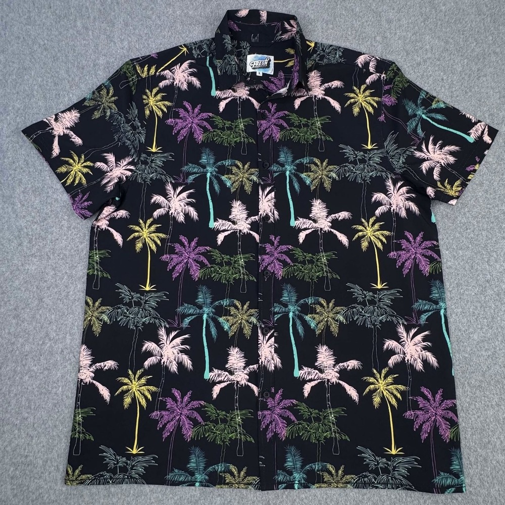 Fresh Prints of Bel-Air Mens Sz L Neon Palm Tree Button‎ Up Hawaiian Shirt